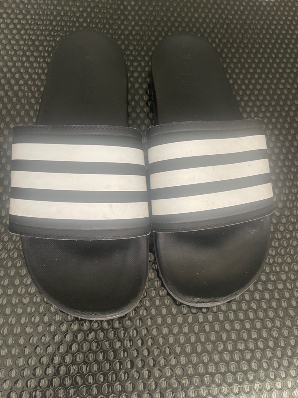 adidas Black Slide Sandals with White Stripes